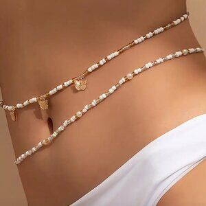 Beaded 2pc Layered Butterfly Charms Waist Body Jewelry